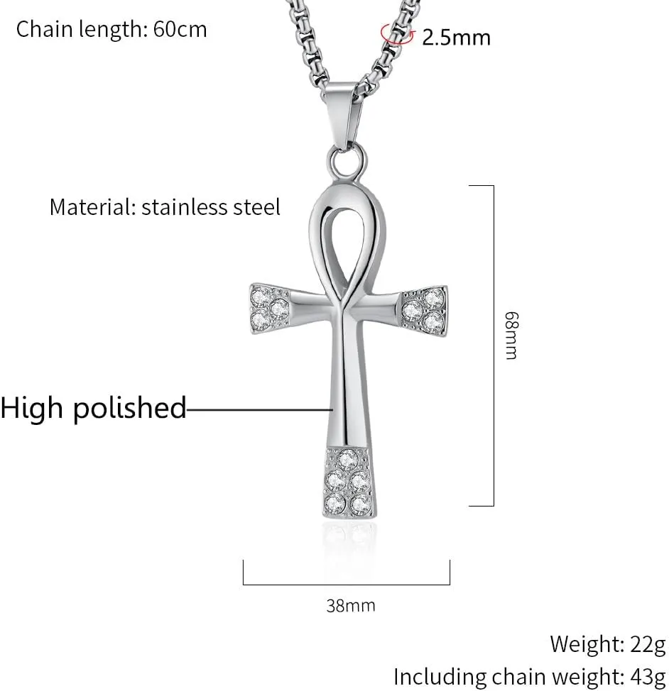 Stainless Steel Ankh Cross Necklace for Man and Women