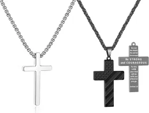 Stainless Steel Cross Necklace for Men: 2PCS Mens Cross Necklaces Cross Chain for Men, American Flag Cross Necklace for Men, Women Cross Necklace Christian Men's Necklaces Bible Gifts, 20 & 24 Inch