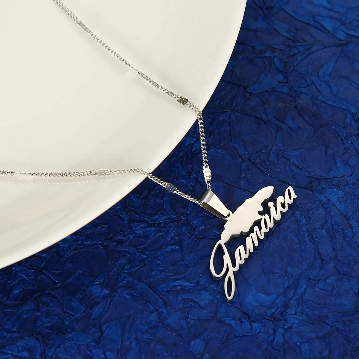 Stainless Steel Jamaica Map Pendant Necklaces for Women Jamaican Chain Jewelry Gifts