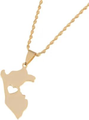 Stainless Steel Peru Map Pendant Necklaces Women Map of Peru Peruvian Jewelry