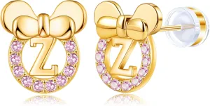 Staligue Initial Stud Earrings for Girls 925 Sterling Silver Pink Cubic Zirconia Alphabet Letter Earrings 14K Gold Plated Hypoallergenic Alphabet Initial Earrings
