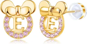 Staligue Initial Stud Earrings for Girls 925 Sterling Silver Pink Cubic Zirconia Alphabet Letter Earrings 14K Gold Plated Hypoallergenic Alphabet Initial Earrings