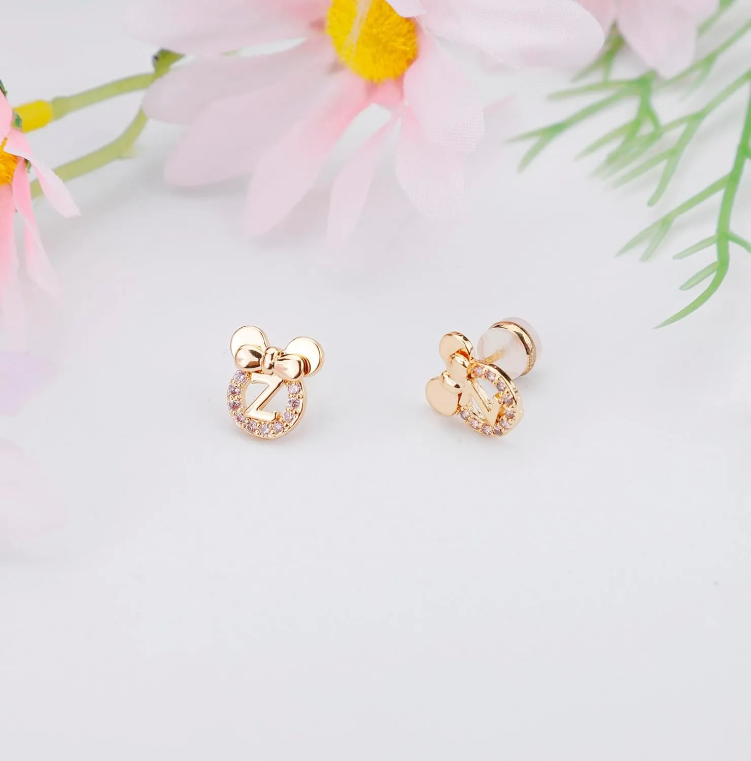 Staligue Initial Stud Earrings for Girls 925 Sterling Silver Pink Cubic Zirconia Alphabet Letter Earrings 14K Gold Plated Hypoallergenic Alphabet Initial Earrings