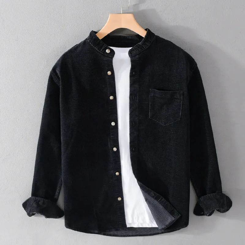 Stand Collar Retro Corduroy Long-sleeved Shirt