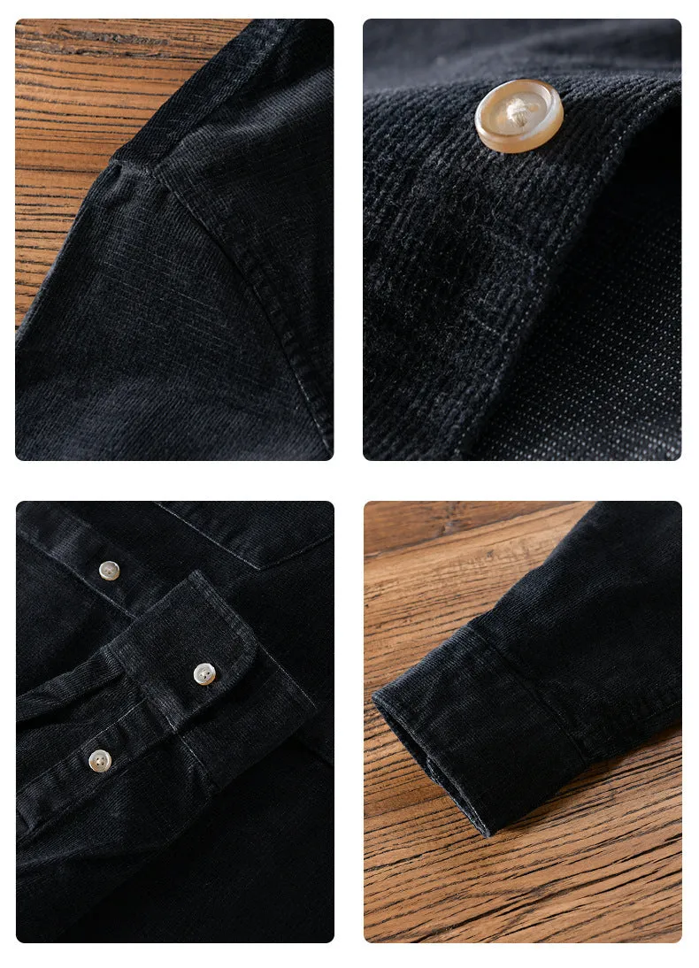 Stand Collar Retro Corduroy Long-sleeved Shirt