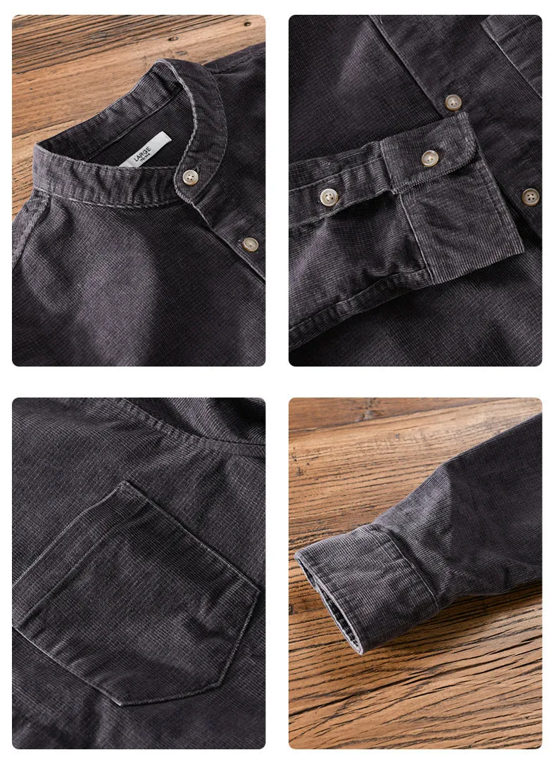 Stand Collar Retro Corduroy Long-sleeved Shirt
