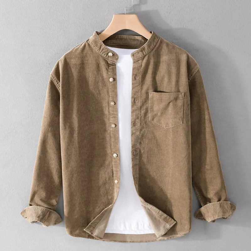 Stand Collar Retro Corduroy Long-sleeved Shirt