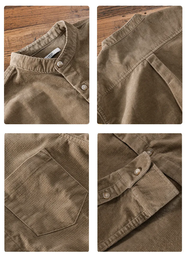 Stand Collar Retro Corduroy Long-sleeved Shirt