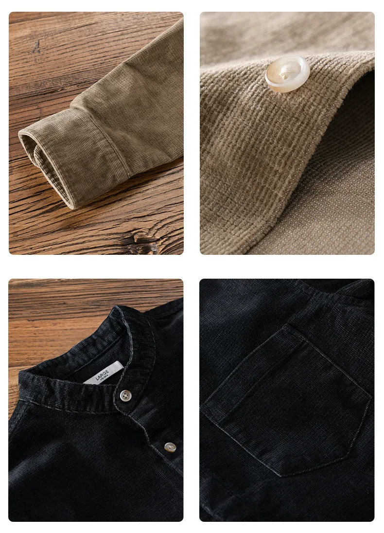 Stand Collar Retro Corduroy Long-sleeved Shirt