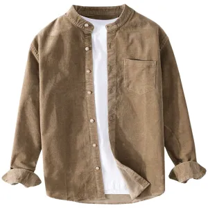 Stand Collar Retro Corduroy Long-sleeved Shirt