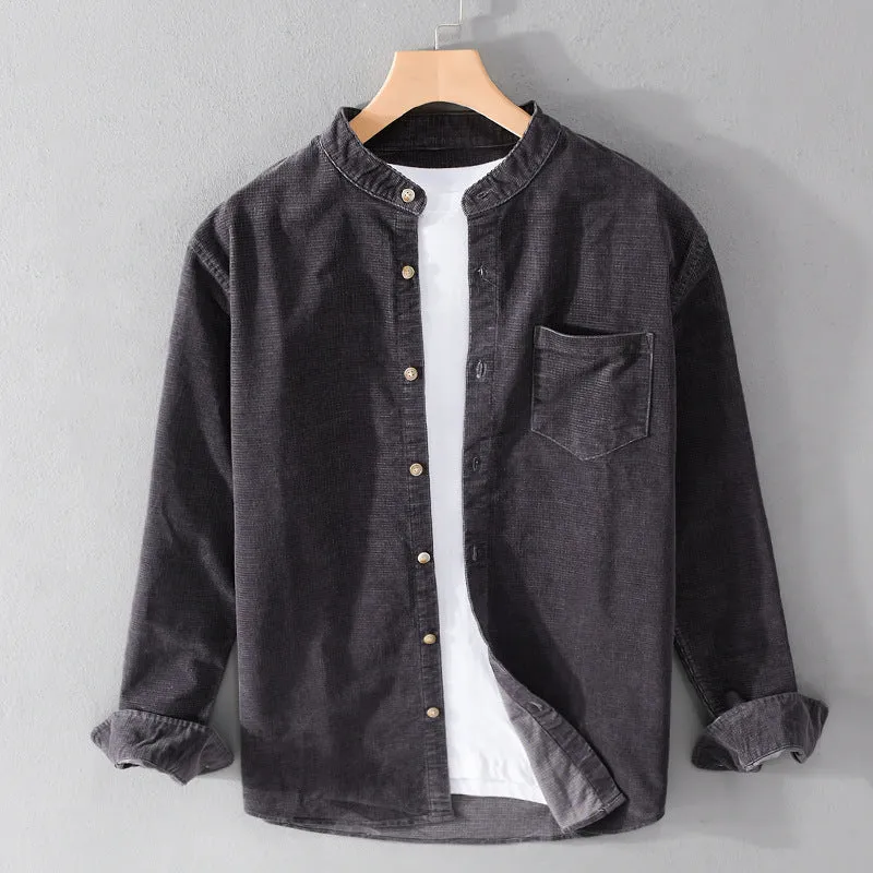 Stand Collar Retro Corduroy Long-sleeved Shirt