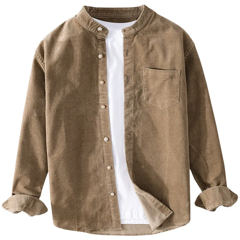 Stand Collar Retro Corduroy Long-sleeved Shirt