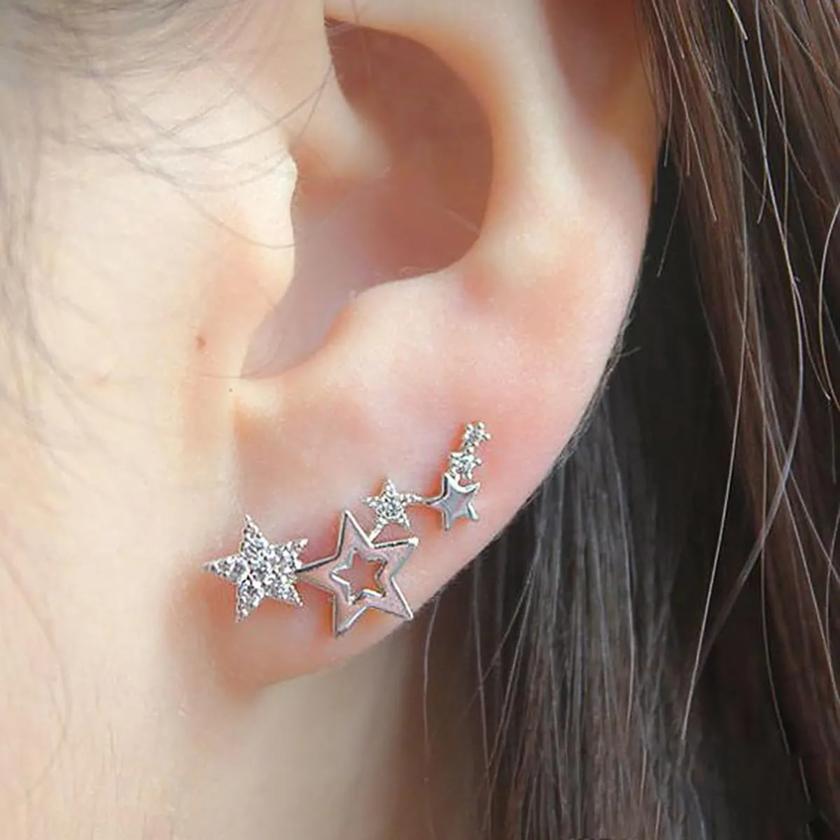 Star Earrings for Women Hypoallergenic Cubic Zirconia Stud Earrings Lightweight Cuff Wrap Stud Earrings Dainty Star Cartilage Stud Earrings Star Jewelry Gifts