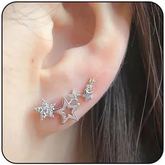 Star Earrings for Women Hypoallergenic Cubic Zirconia Stud Earrings Lightweight Cuff Wrap Stud Earrings Dainty Star Cartilage Stud Earrings Star Jewelry Gifts