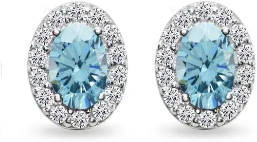 Sterling Silver 6x4mm Oval Halo Stud Earrings Made with European Crystals
