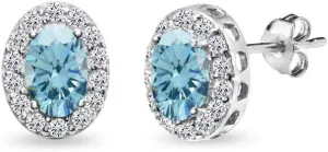 Sterling Silver 6x4mm Oval Halo Stud Earrings Made with European Crystals
