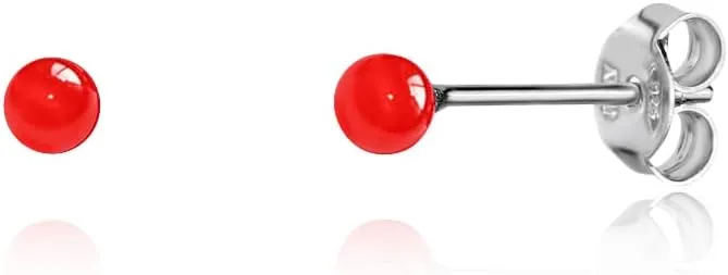 Sterling Silver Ball Stud Earrings for Women and Girls Hand Painted Enamel Colors Small 3mm Second Piercing Earrings| Hypoallergenic | Made in Italy