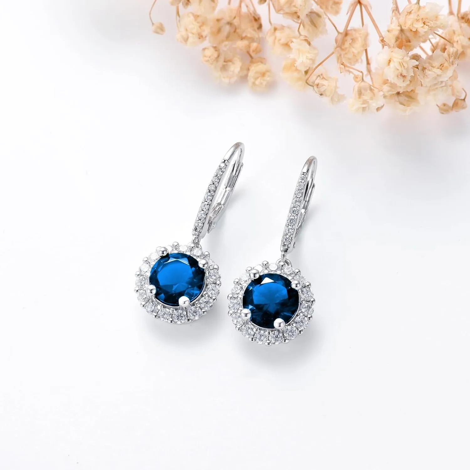 Sterling Silver Birthstone Dangle Earring Hoops for Women s925 Silver Month Stone Leverback Dangling Earrings with Lab Diamond Accents for Mom Ladies Birthday Mothers Day Christmas