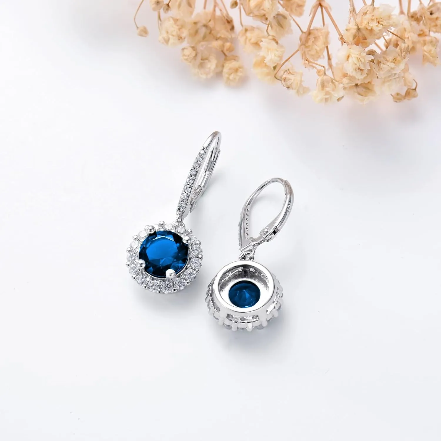 Sterling Silver Birthstone Dangle Earring Hoops for Women s925 Silver Month Stone Leverback Dangling Earrings with Lab Diamond Accents for Mom Ladies Birthday Mothers Day Christmas