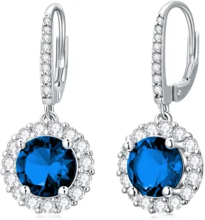 Sterling Silver Birthstone Dangle Earring Hoops for Women s925 Silver Month Stone Leverback Dangling Earrings with Lab Diamond Accents for Mom Ladies Birthday Mothers Day Christmas