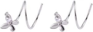 Sterling Silver Cute CZ Butterfly Ear Cuff Wrap Climber Hoop Earring Cartilage Twist Crawler Piercing Huggie Hoops Earring