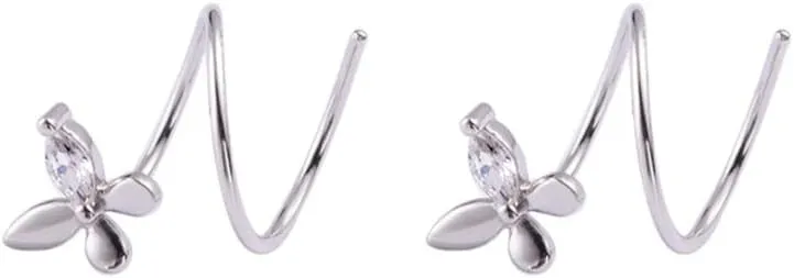 Sterling Silver Cute CZ Butterfly Ear Cuff Wrap Climber Hoop Earring Cartilage Twist Crawler Piercing Huggie Hoops Earring