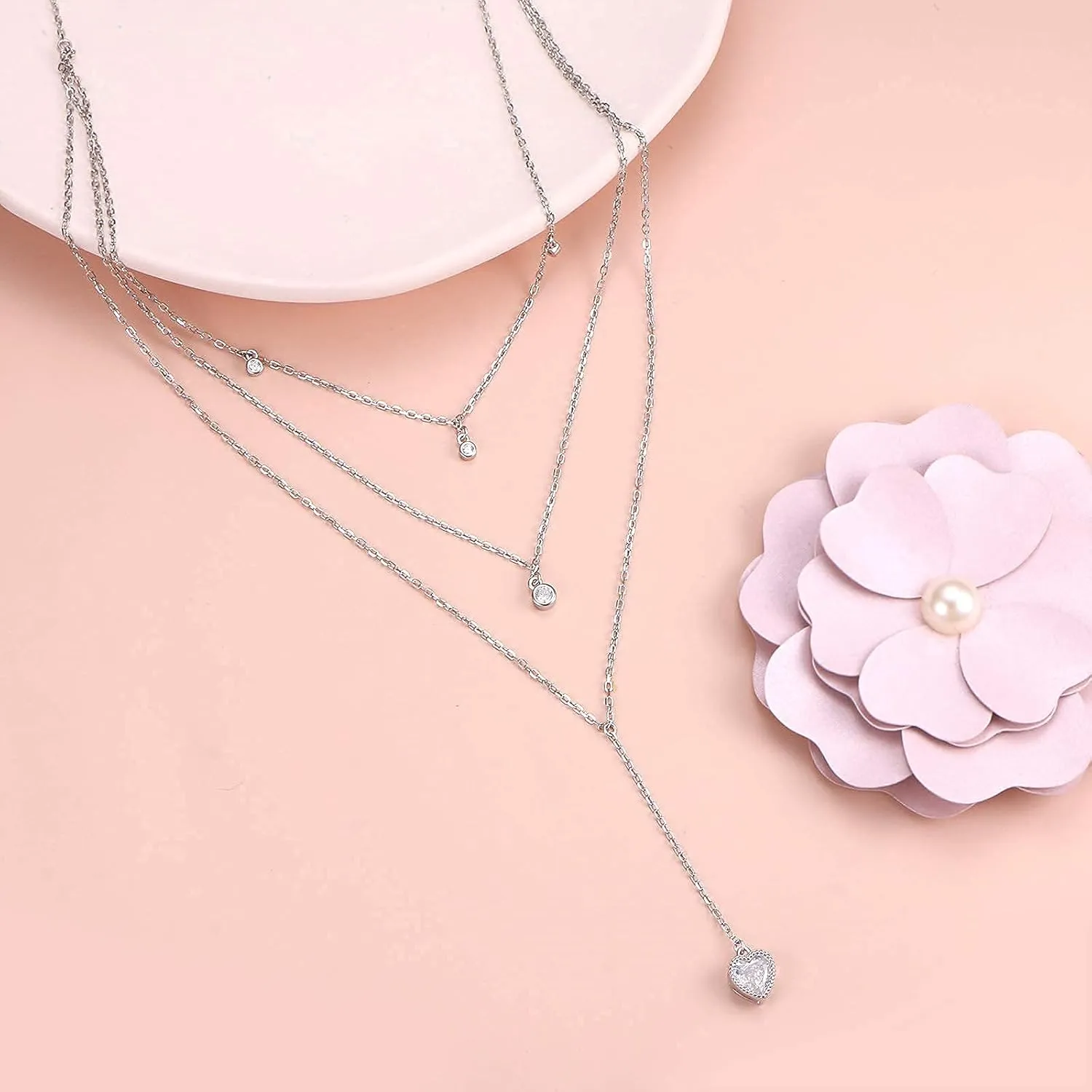 Sterling Silver Dainty Bead Layered Long Lariat Choker Necklaces for Women Boho