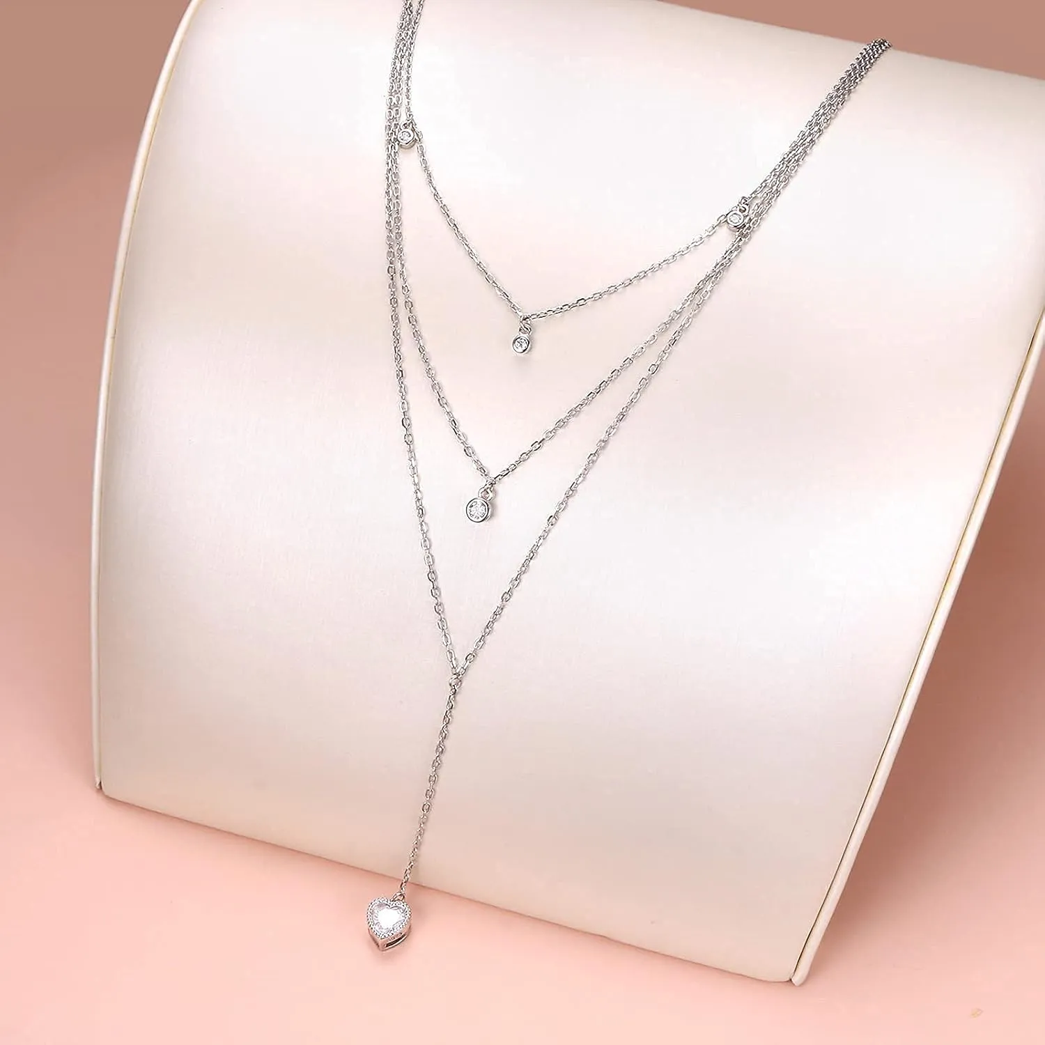 Sterling Silver Dainty Bead Layered Long Lariat Choker Necklaces for Women Boho