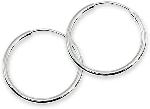 Sterling Silver Endless 2mm High Polished Round Lightweight Unisex Hoop Earrings