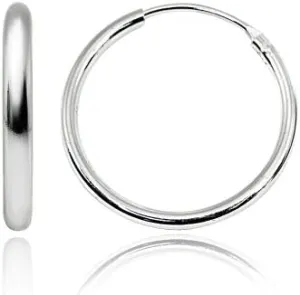 Sterling Silver Endless 2mm High Polished Round Lightweight Unisex Hoop Earrings