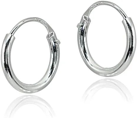 Sterling Silver Endless 2mm High Polished Round Lightweight Unisex Hoop Earrings