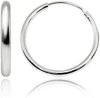 Sterling Silver Endless 2mm High Polished Round Lightweight Unisex Hoop Earrings