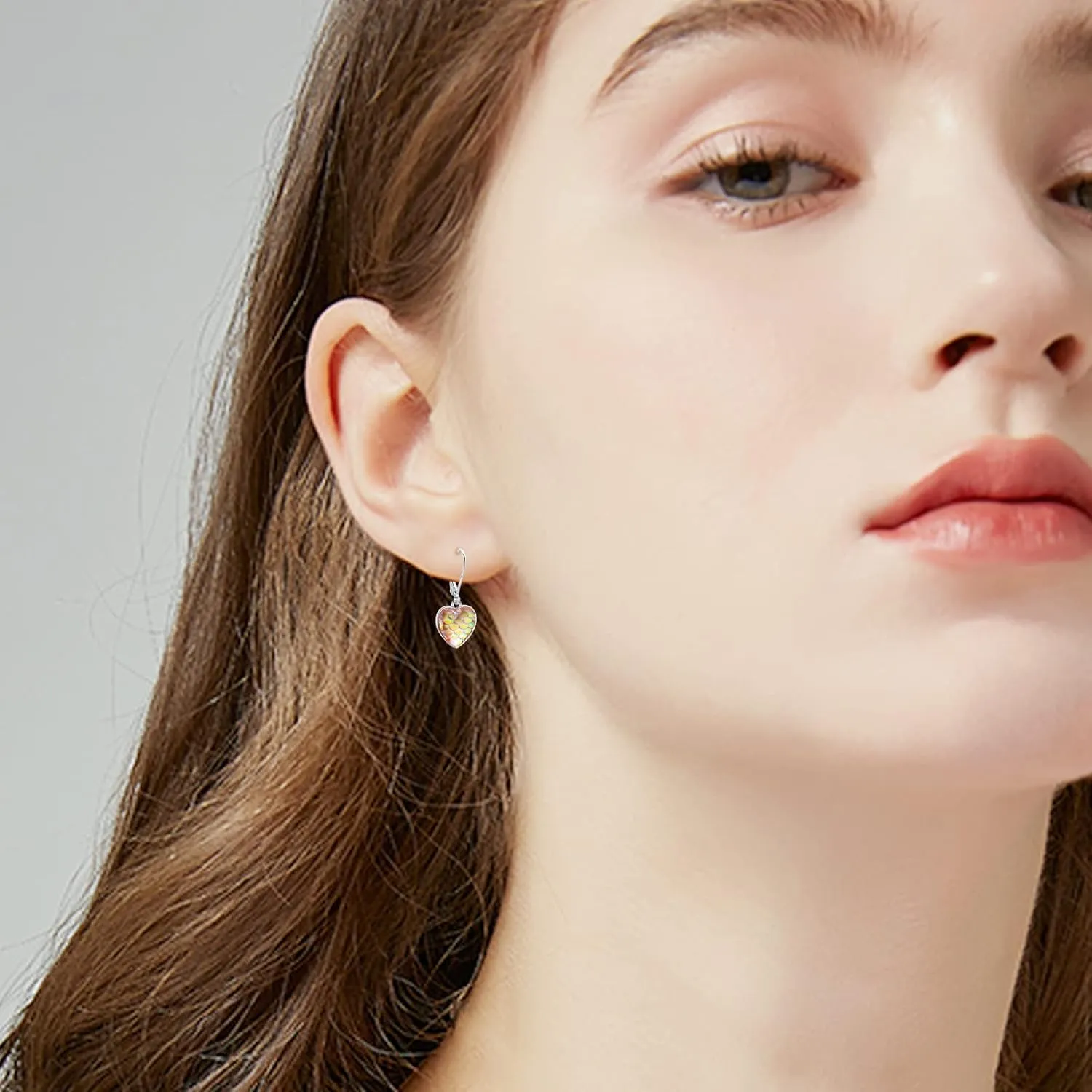 Sterling Silver Mermaid Heart Leverback Hoop Earrings - Hypoallergenic, Colorful, Mother's Day Mermaid Tail Jewelry