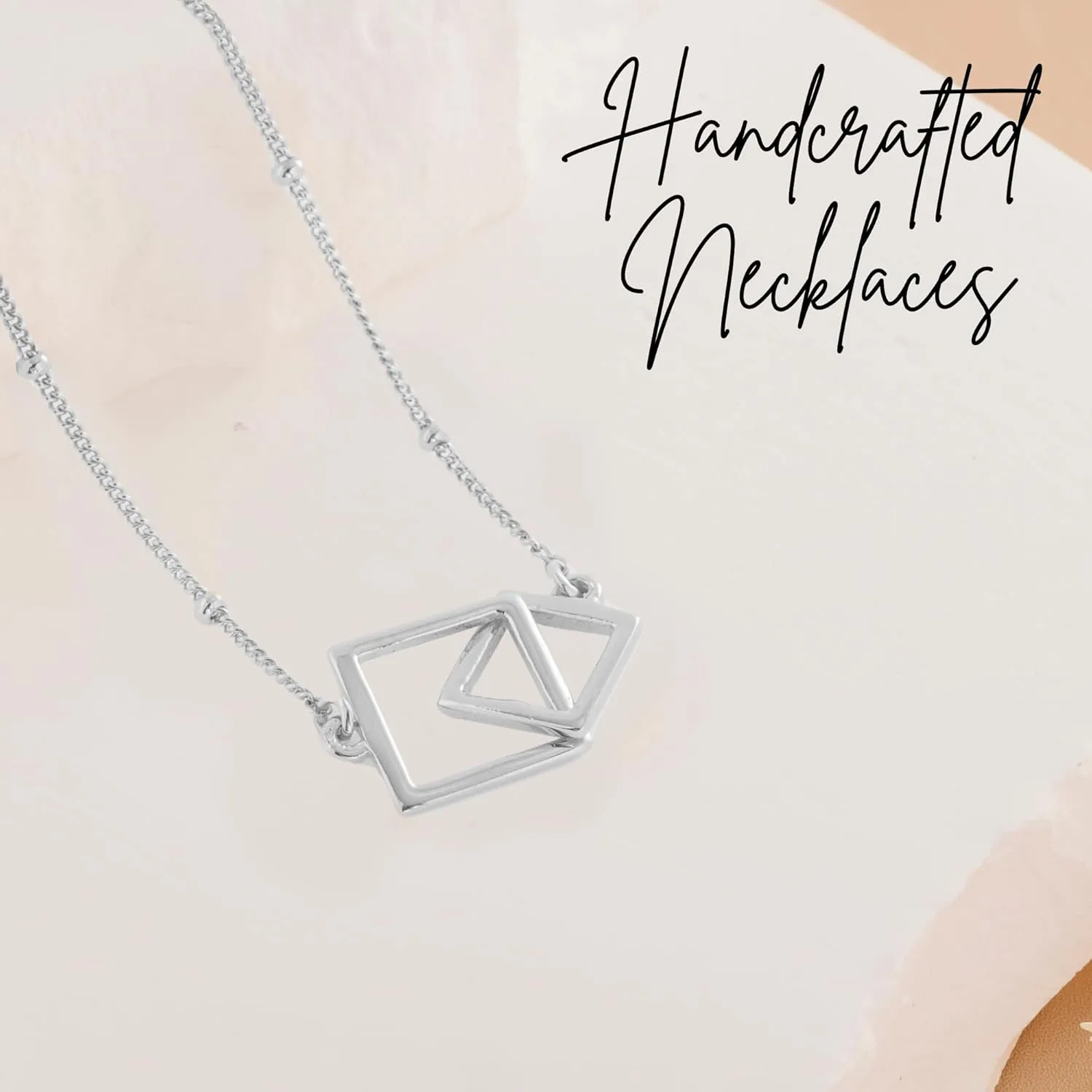 Sterling Silver Necklace for Women - 925 Sterling Silver Jewelry for Women - Elegant Silver Square Necklace - Cadena de Plata 925 para Hombre - Valentine Day Birthday Gift for Women, Mom, Teen Girls