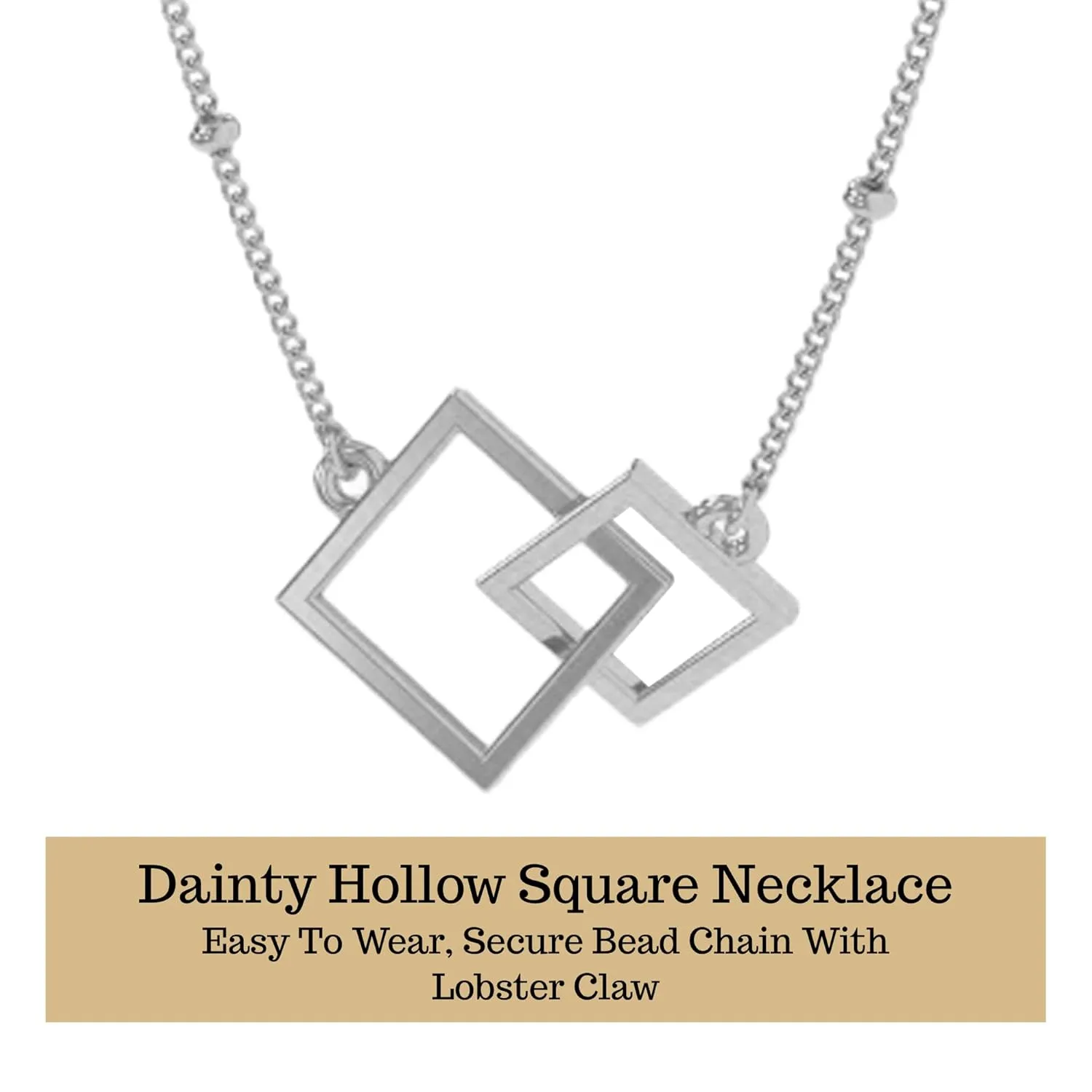 Sterling Silver Necklace for Women - 925 Sterling Silver Jewelry for Women - Elegant Silver Square Necklace - Cadena de Plata 925 para Hombre - Valentine Day Birthday Gift for Women, Mom, Teen Girls