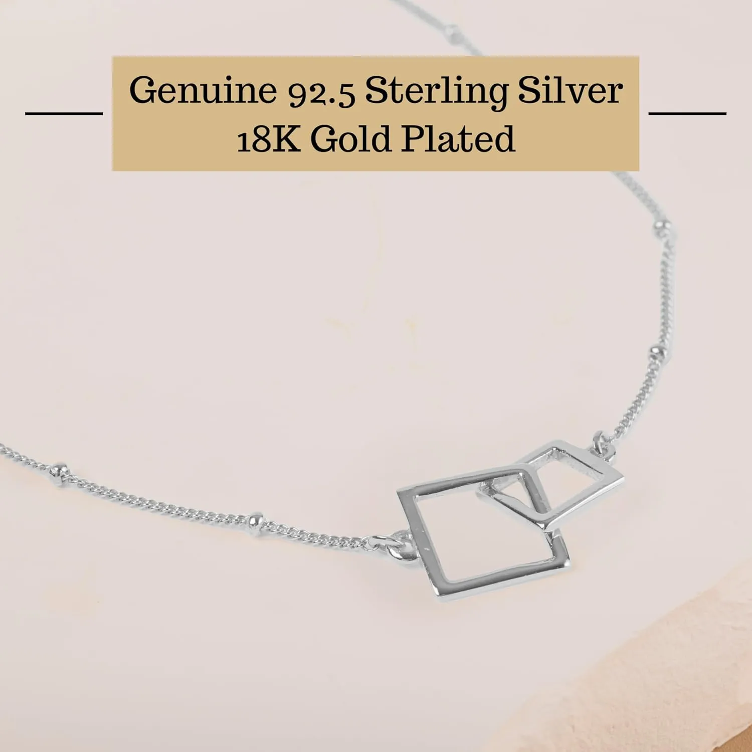 Sterling Silver Necklace for Women - 925 Sterling Silver Jewelry for Women - Elegant Silver Square Necklace - Cadena de Plata 925 para Hombre - Valentine Day Birthday Gift for Women, Mom, Teen Girls