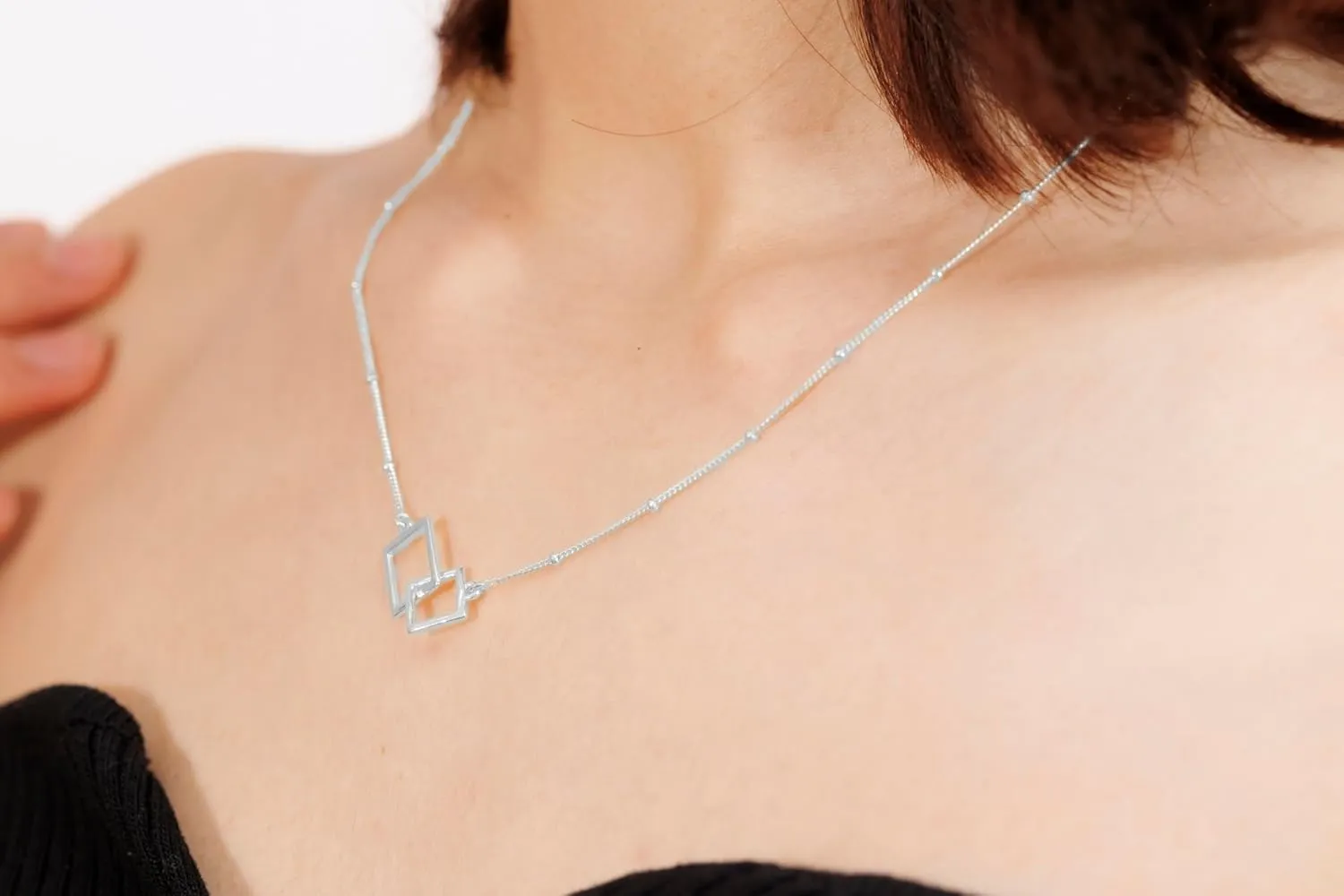 Sterling Silver Necklace for Women - 925 Sterling Silver Jewelry for Women - Elegant Silver Square Necklace - Cadena de Plata 925 para Hombre - Valentine Day Birthday Gift for Women, Mom, Teen Girls