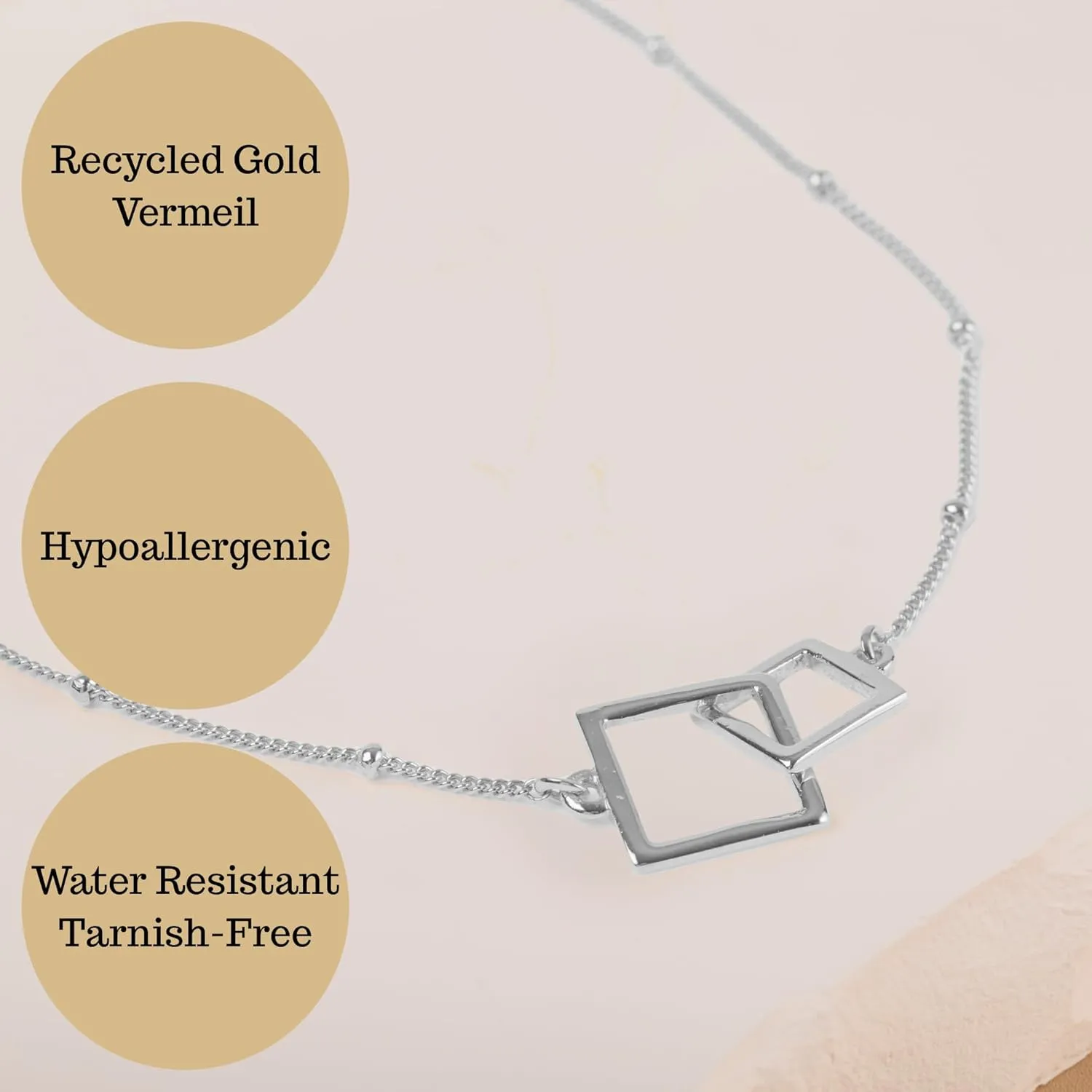 Sterling Silver Necklace for Women - 925 Sterling Silver Jewelry for Women - Elegant Silver Square Necklace - Cadena de Plata 925 para Hombre - Valentine Day Birthday Gift for Women, Mom, Teen Girls