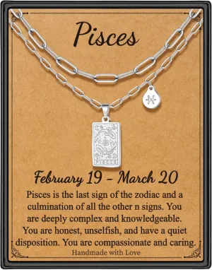 STORUP Zodiac Layered Necklaces for Women, Retro 12 Constellation Pendant Necklace for Women Tarot Card Necklace Jewelry Mothers Day Birthday Gift for Her