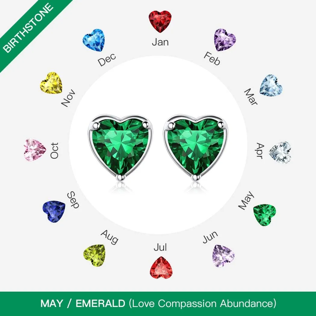 Suplight Dainty 925 Sterling Silver Birthstone Heart Crystal Necklace/Stud Earrings, Minimalist BirthStone Necklaces Earrings Jewelry for Women (with Gift Box)
