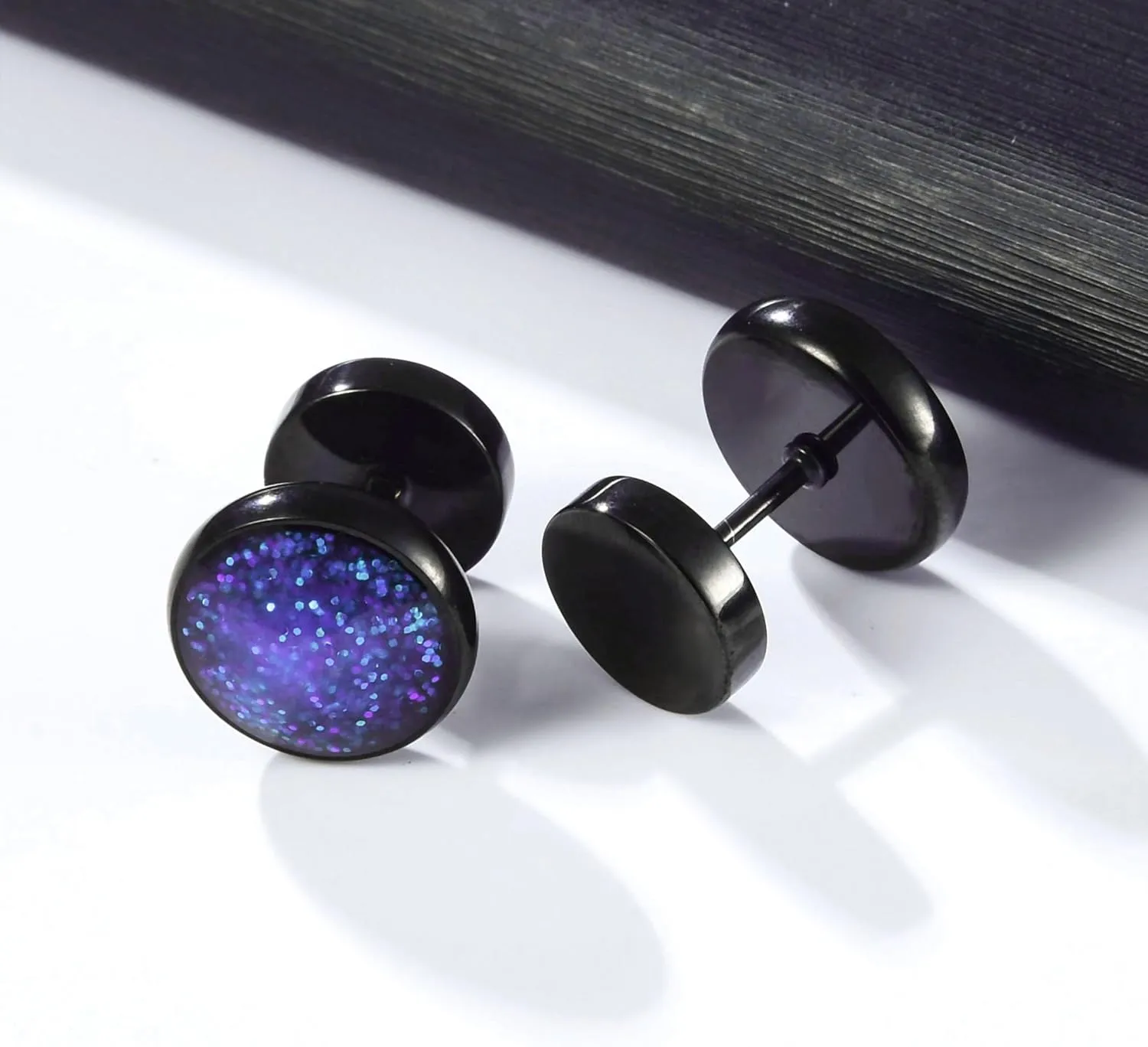 Surgical Stainless Steel Stud Earrings for Women Men Black Gold Plated Fluorescent Flat Back Hypoallergenic Earrings Suitable for Sensitive Ears