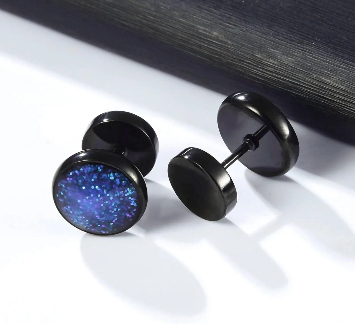 Surgical Stainless Steel Stud Earrings for Women Men Black Gold Plated Fluorescent Flat Back Hypoallergenic Earrings Suitable for Sensitive Ears