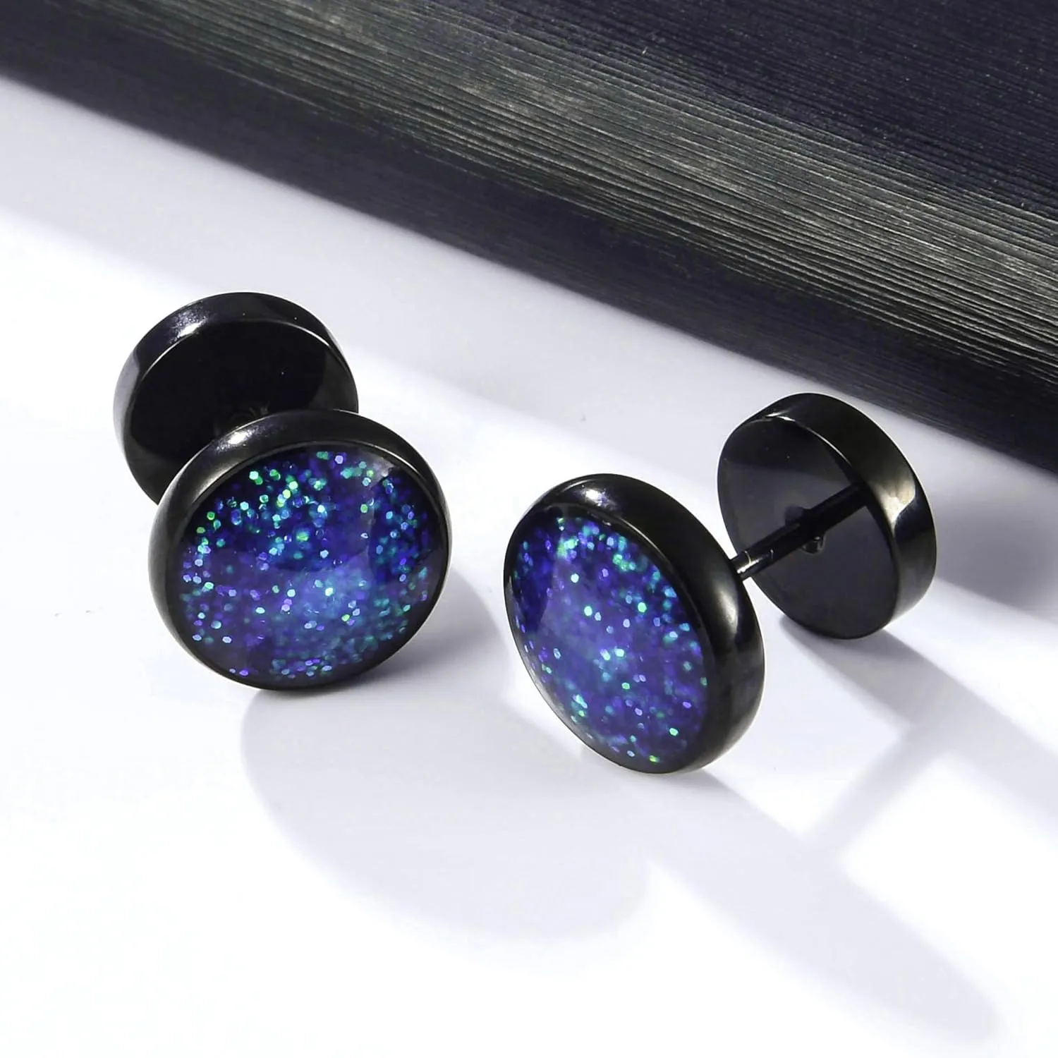 Surgical Stainless Steel Stud Earrings for Women Men Black Gold Plated Fluorescent Flat Back Hypoallergenic Earrings Suitable for Sensitive Ears