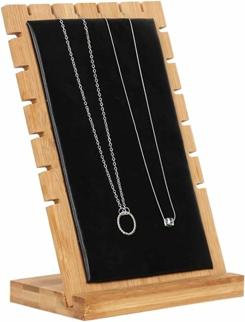TANG SONG 2 PCS 9.8'' Bamboo Leather Soft Mat Multiple Necklace Display Stand Necklace Bracelets Chains Organizer Holder for Home (Black)