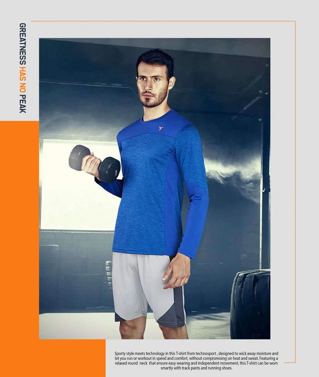TechnoSport Crew Neck Full Sleeve Dry Fit T Shirt for Men P-473 (Royal Blue)