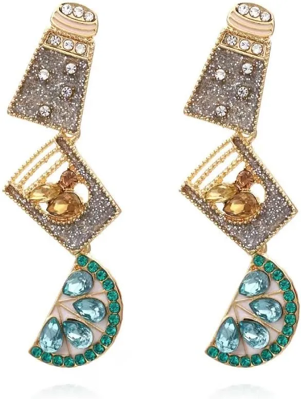 Tequila Shot Earrings for Women, College Kids, Bartenders, Summer Parties and more. Super Cute Hand Jeweled Margarita Earrings for Summertime, Stainless Steel, no gem