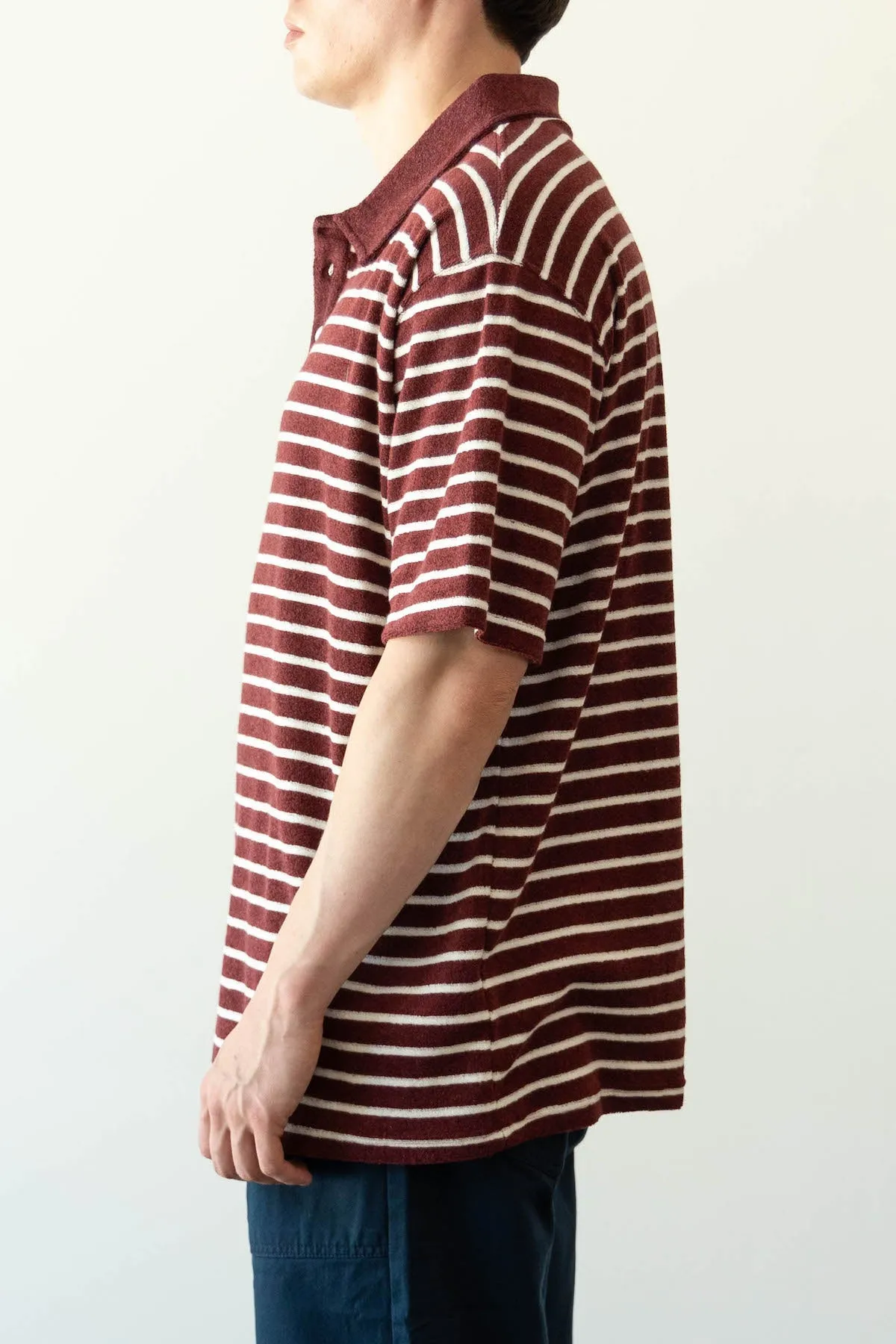 Terry Stripe Pique Shirt - Burgundy