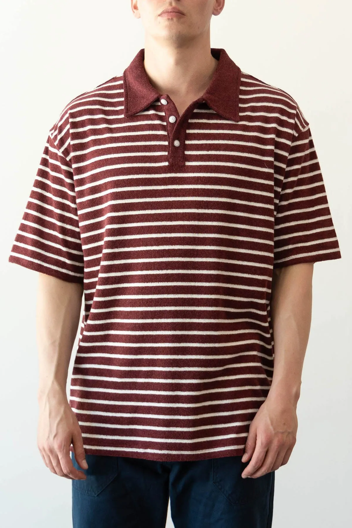 Terry Stripe Pique Shirt - Burgundy
