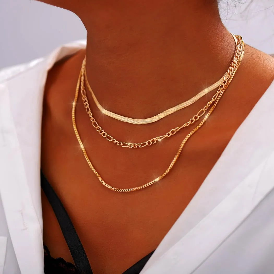 Tgirls Gold Layered Necklaces Dainty Snake Chain Necklace Minimalist Choker Necklace Jewelry for Women
