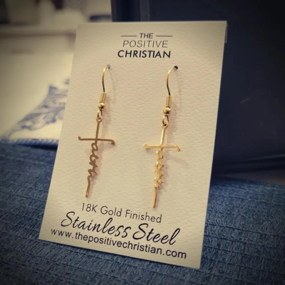 The Positive Christian Faith Cross Bracelet, Earrings, Necklace, Adjustable Stainless Steel - Christian Jewelry for Women & Men - Religious Jewelry Gift for Christmas, Wedding and Anniversary